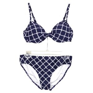 Lands' End Underwire Bikini Swimsuit 34B/36A Bottoms size‎ S Navy Twist Front